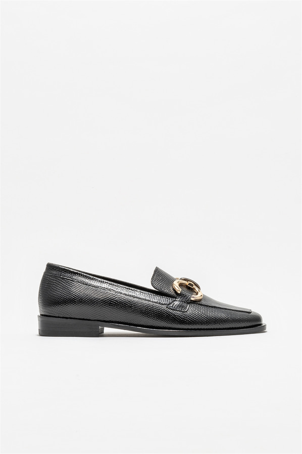 Siyah deri kadın loafer - Elle Shoes