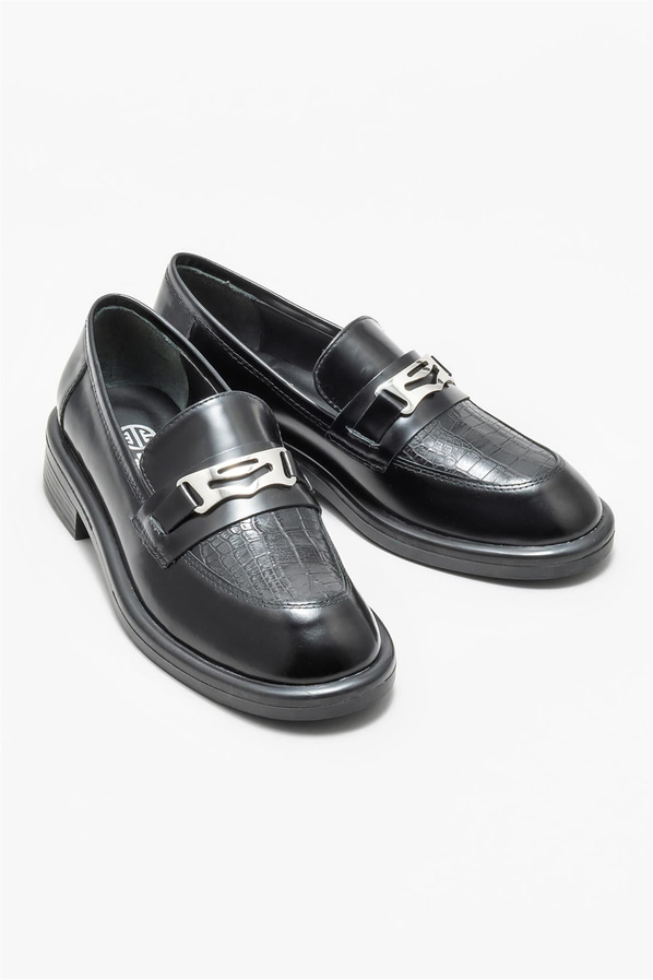 Siyah deri kadın loafer - Elle Shoes