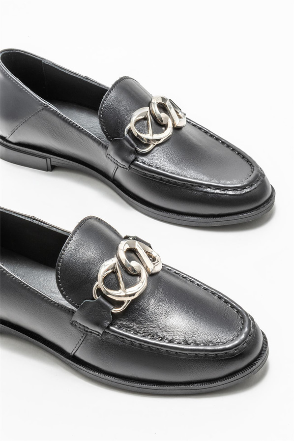 Siyah deri kadın loafer - Elle Shoes