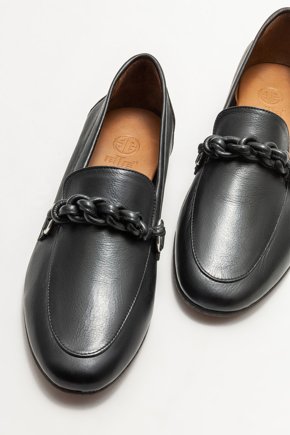 Siyah deri kadın loafer - Elle Shoes