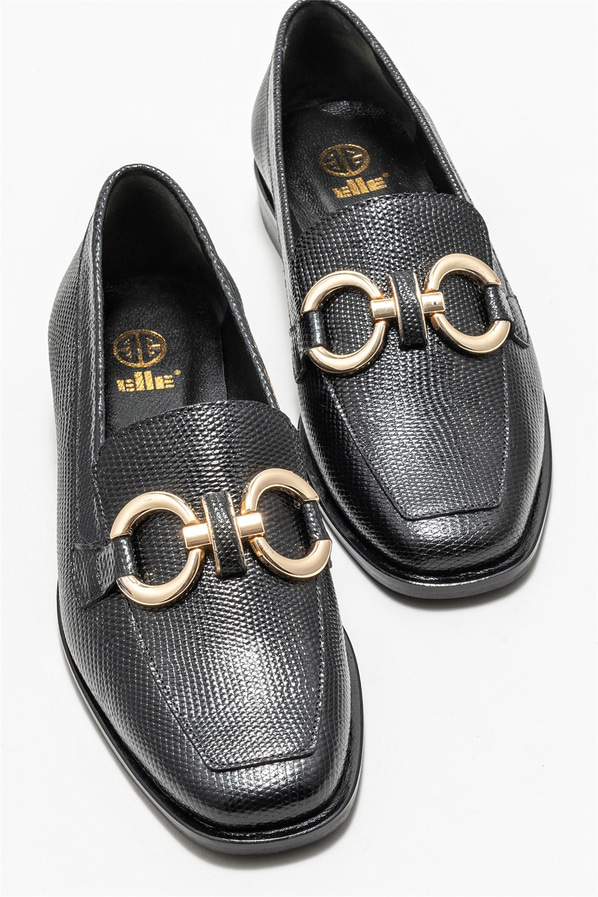 Siyah deri kadın loafer - Elle Shoes