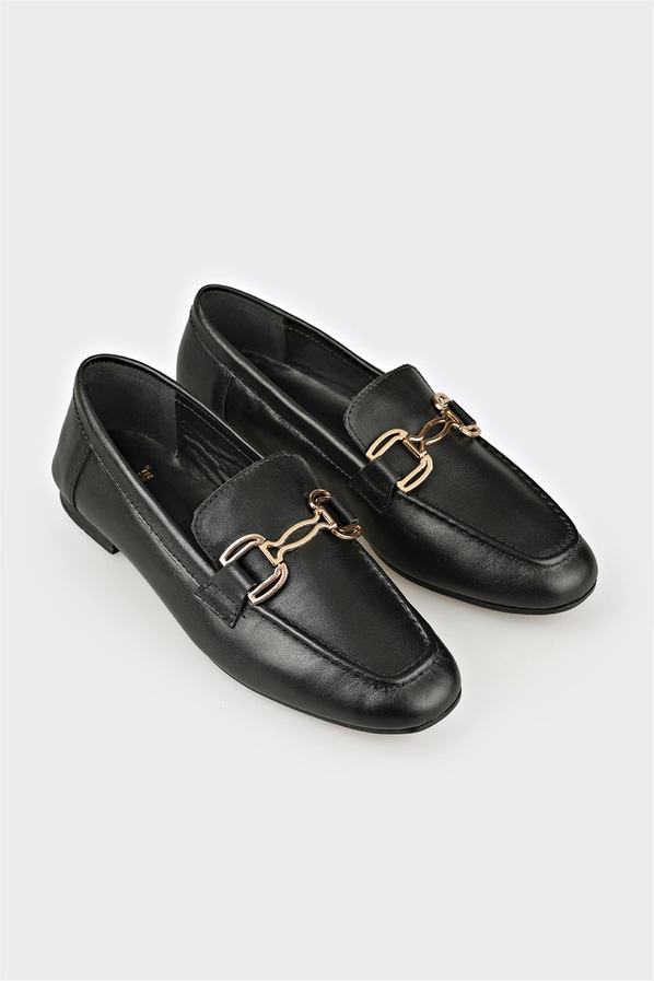 Siyah Deri Kadın Loafer