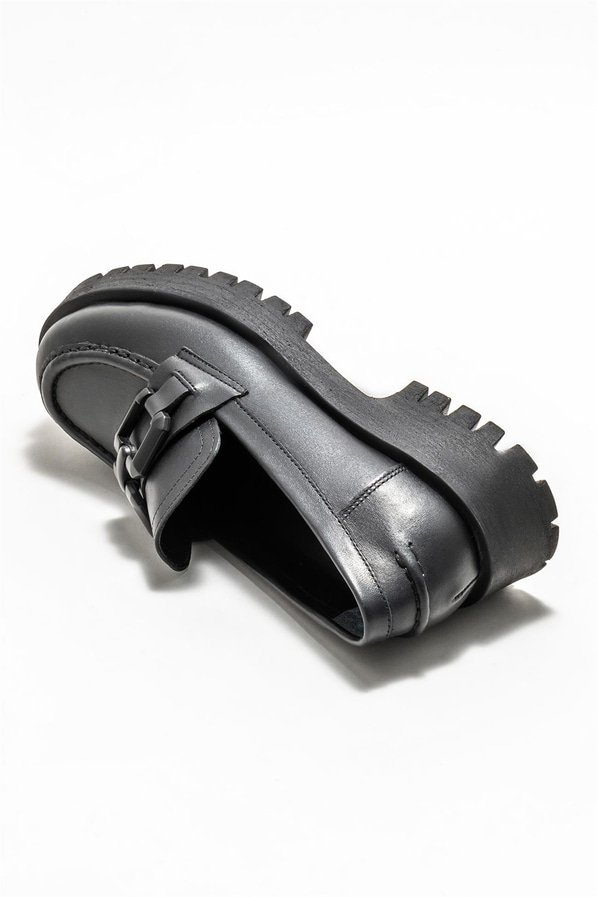 Siyah deri kadın loafer - Elle Shoes