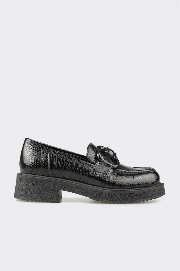 Siyah deri kadın loafer - Elle Shoes