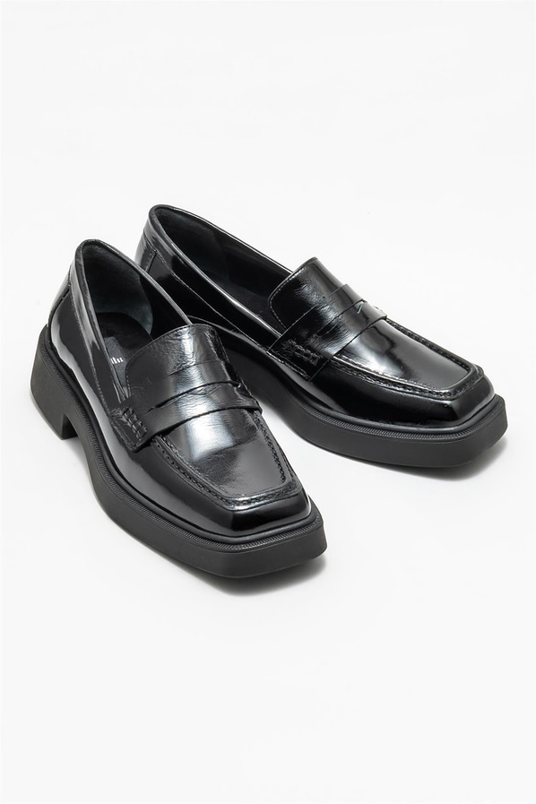 Siyah deri kadın loafer - Elle Shoes