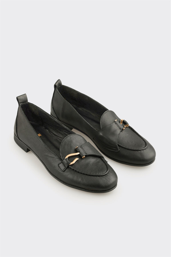 Siyah Deri Kadın Loafer