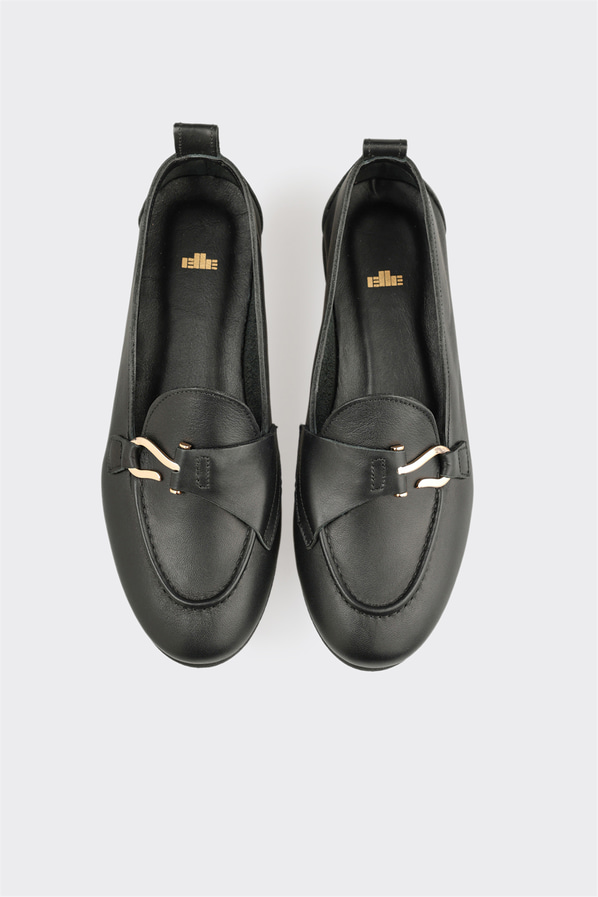 Siyah Deri Kadın Loafer