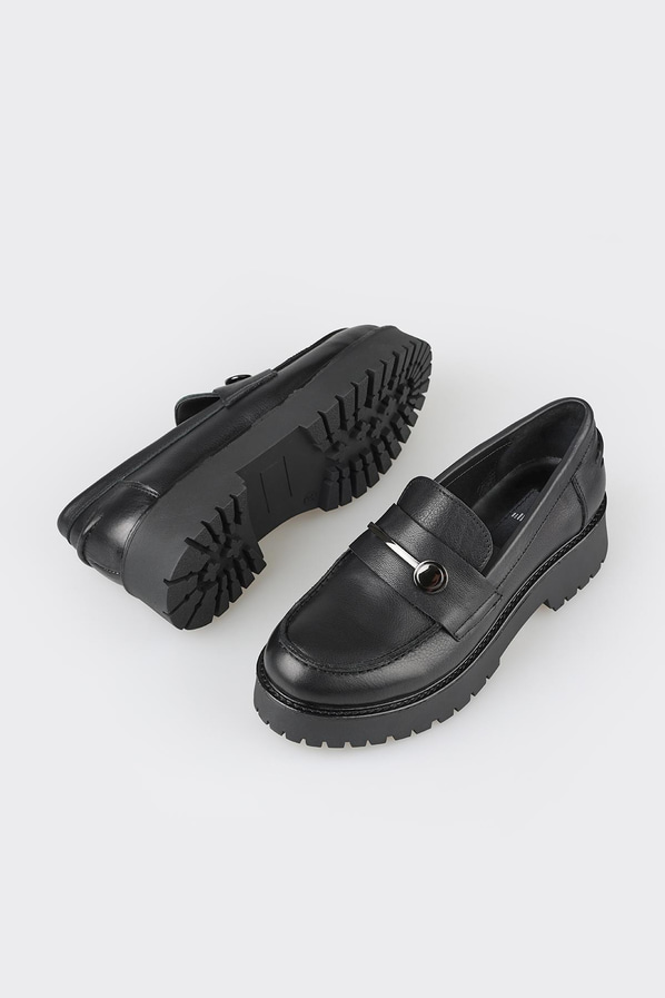 Siyah deri kadın loafer - Elle Shoes