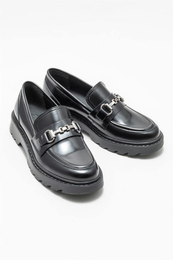 Siyah deri kadın loafer - Elle Shoes