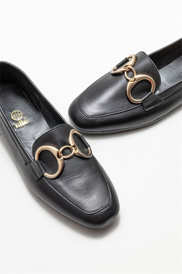 Siyah deri kadın loafer - Elle Shoes