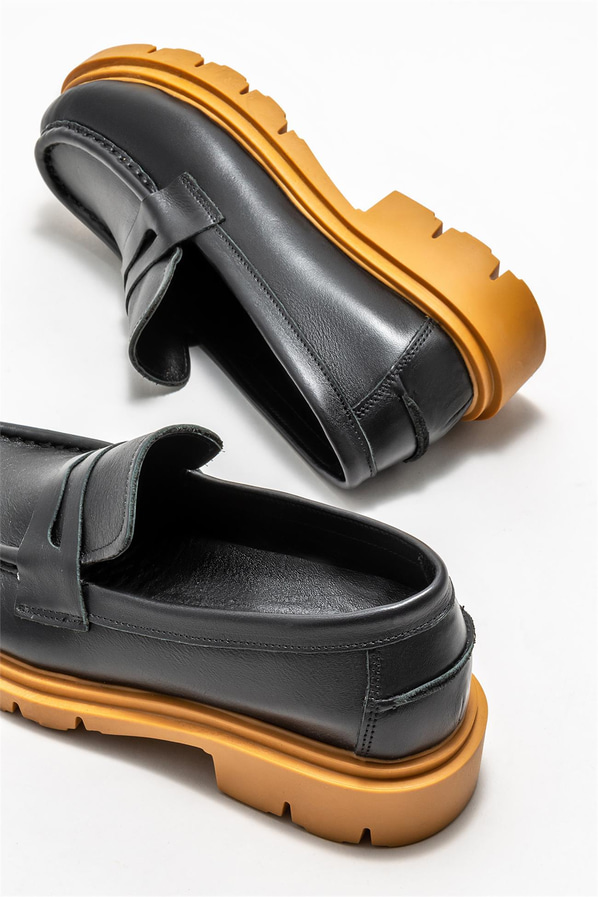 Siyah deri kadın loafer - Elle Shoes