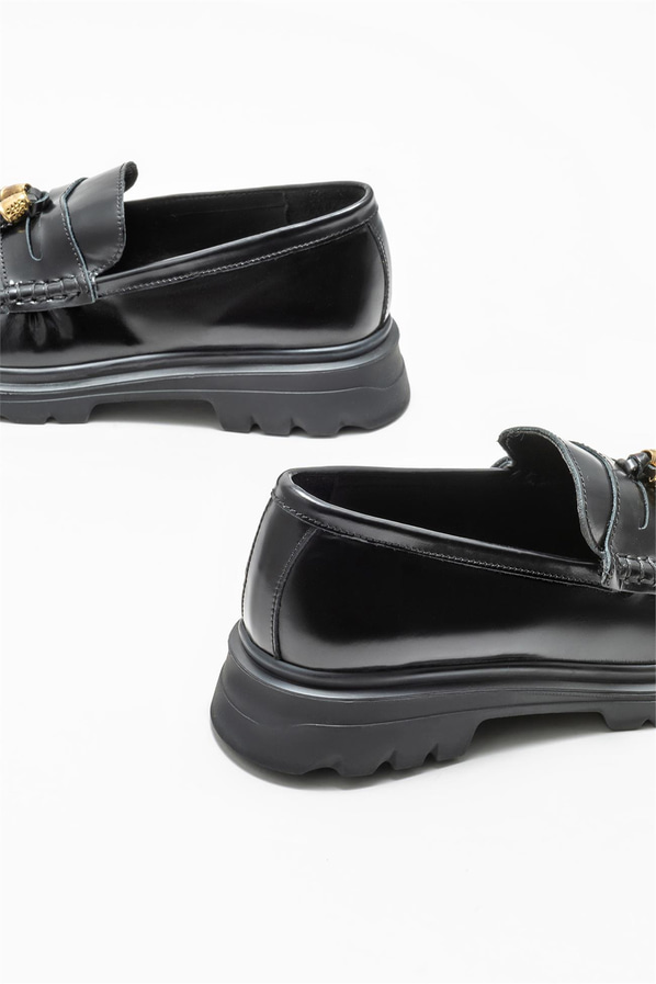 Siyah deri kadın loafer - Elle Shoes