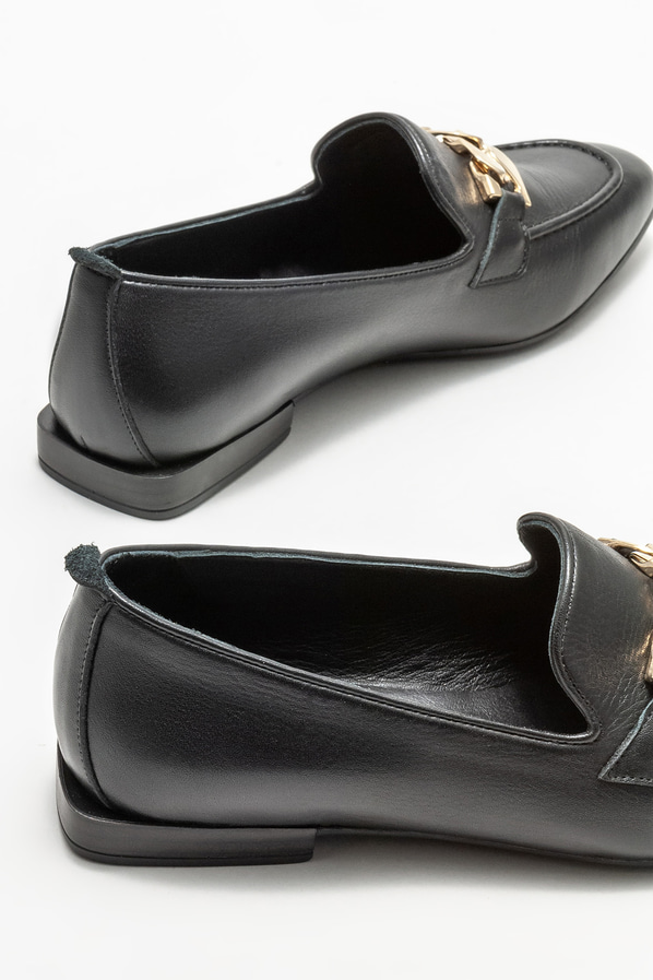 Siyah deri kadın loafer - Elle Shoes