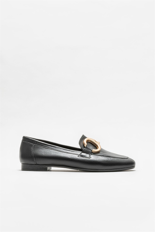 Siyah deri kadın loafer - Elle Shoes