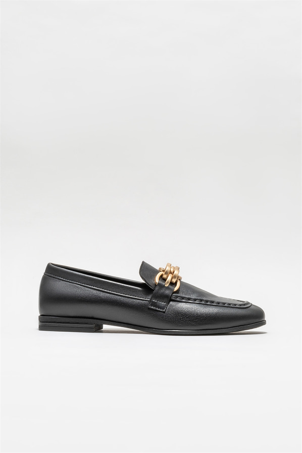 Siyah deri kadın loafer - Elle Shoes