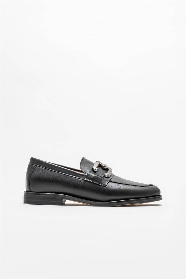 Siyah deri kadın loafer - Elle Shoes