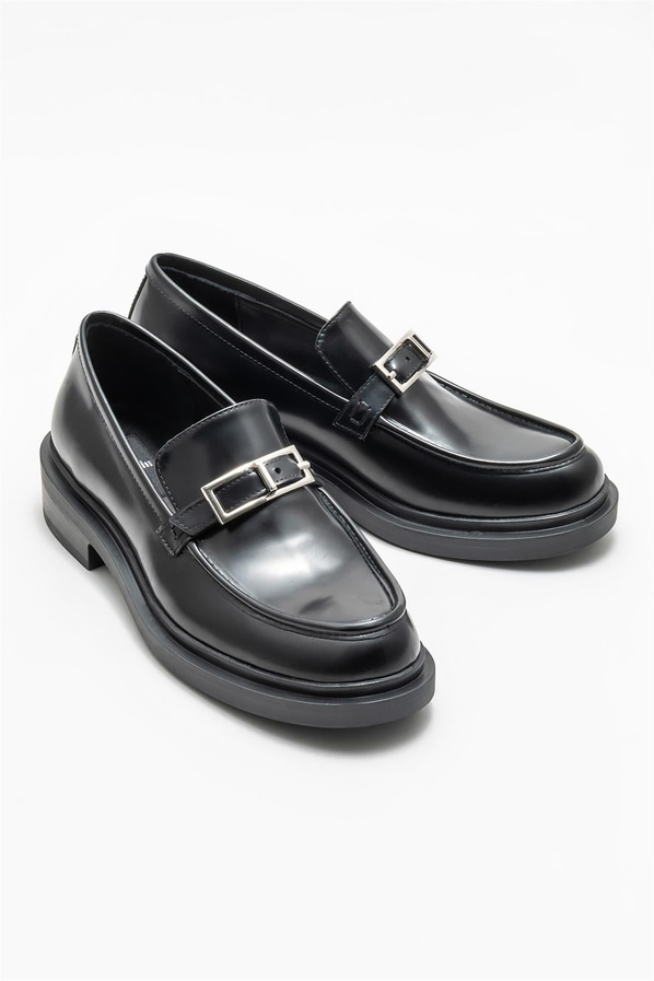Siyah deri kadın loafer - Elle Shoes
