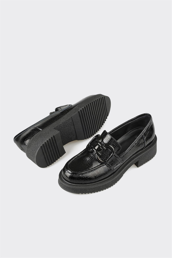 Siyah deri kadın loafer - Elle Shoes