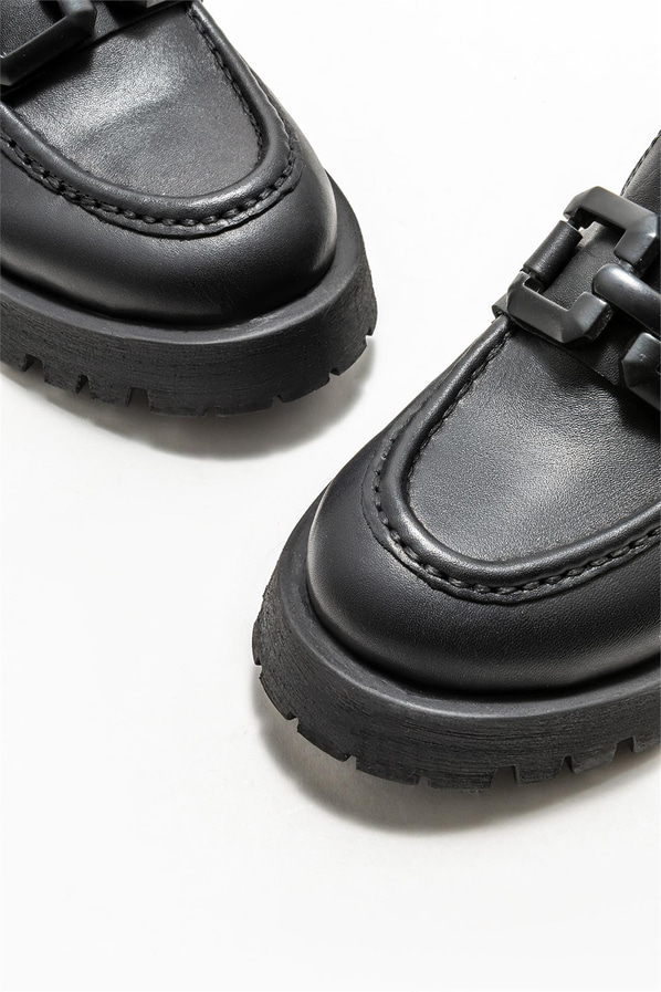 Siyah deri kadın loafer - Elle Shoes