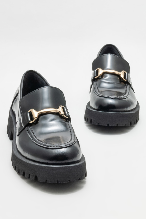 Siyah deri kadın loafer - Elle Shoes