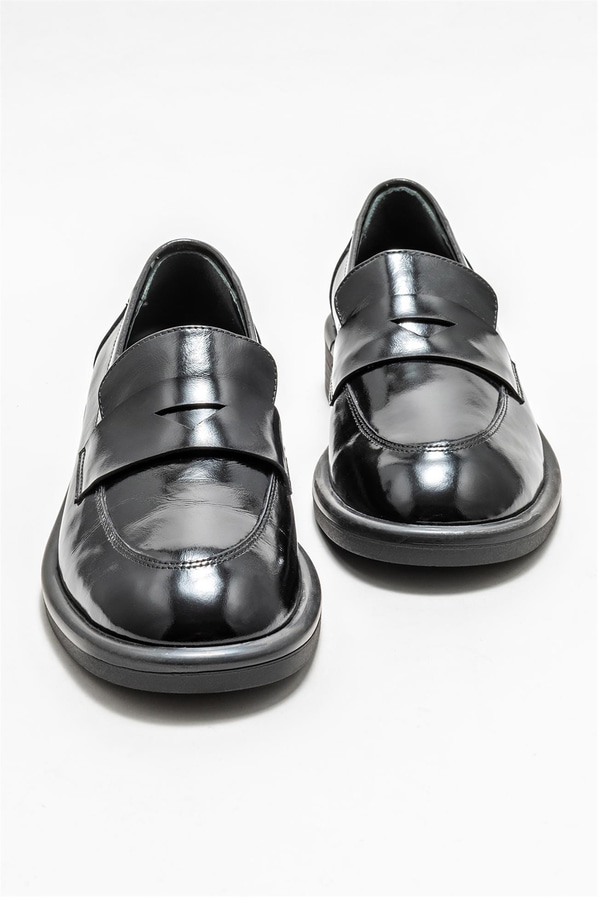Siyah deri kadın loafer - Elle Shoes