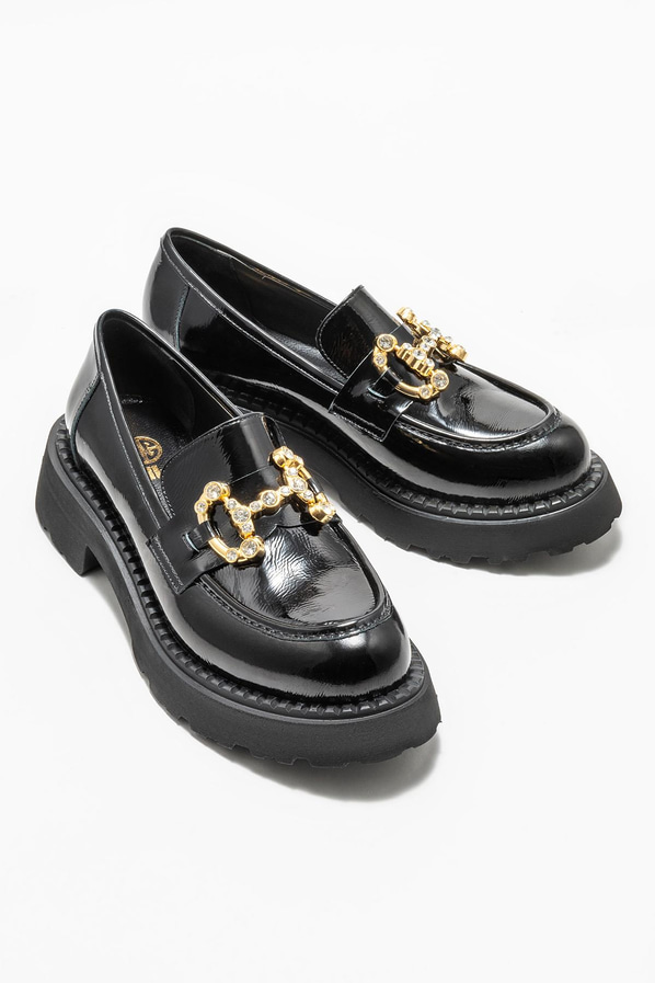 Siyah deri kadın loafer - Elle Shoes