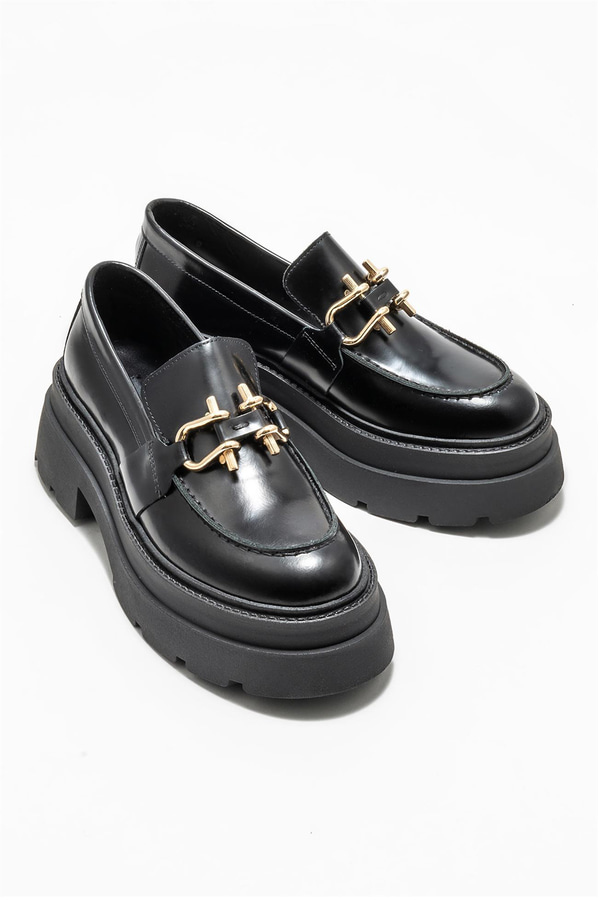 Siyah deri kadın loafer - Elle Shoes