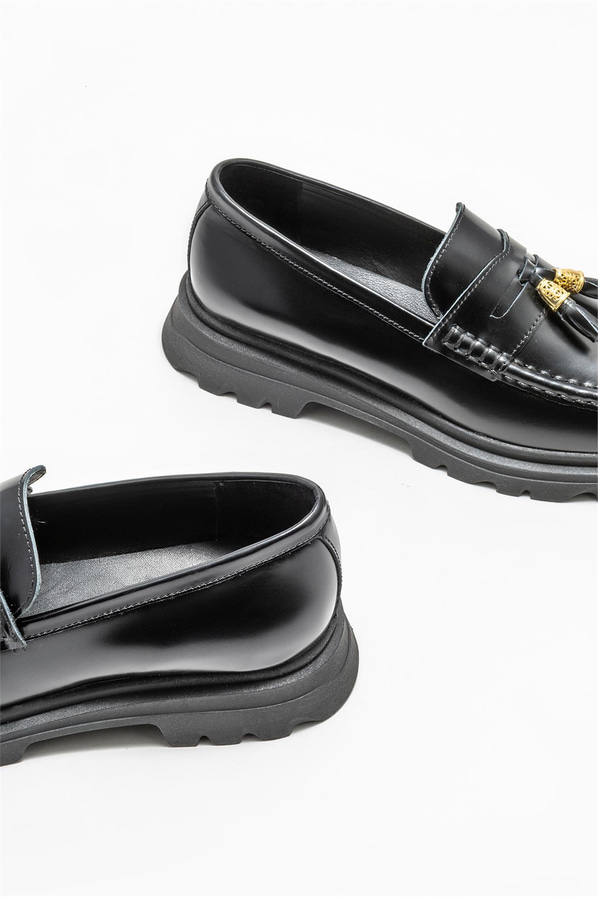 Siyah deri kadın loafer - Elle Shoes