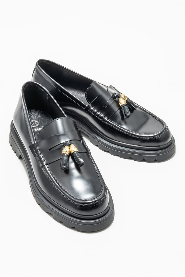 Siyah deri kadın loafer - Elle Shoes