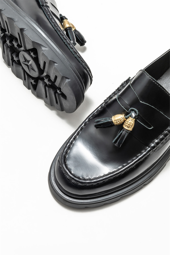 Siyah deri kadın loafer - Elle Shoes