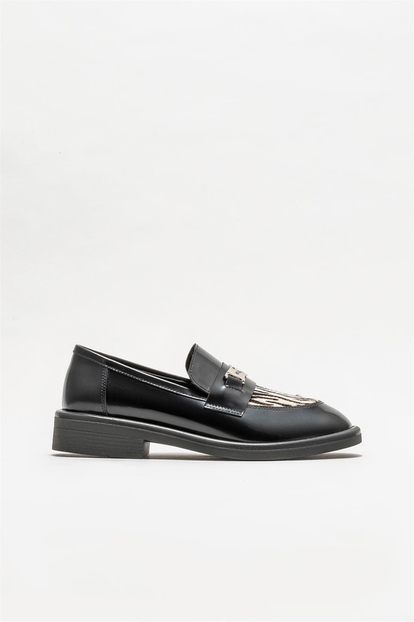 Siyah deri kadın loafer - Elle Shoes