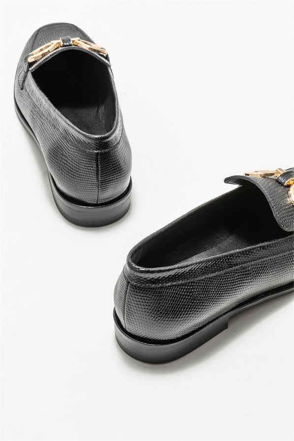 Siyah deri kadın loafer - Elle Shoes