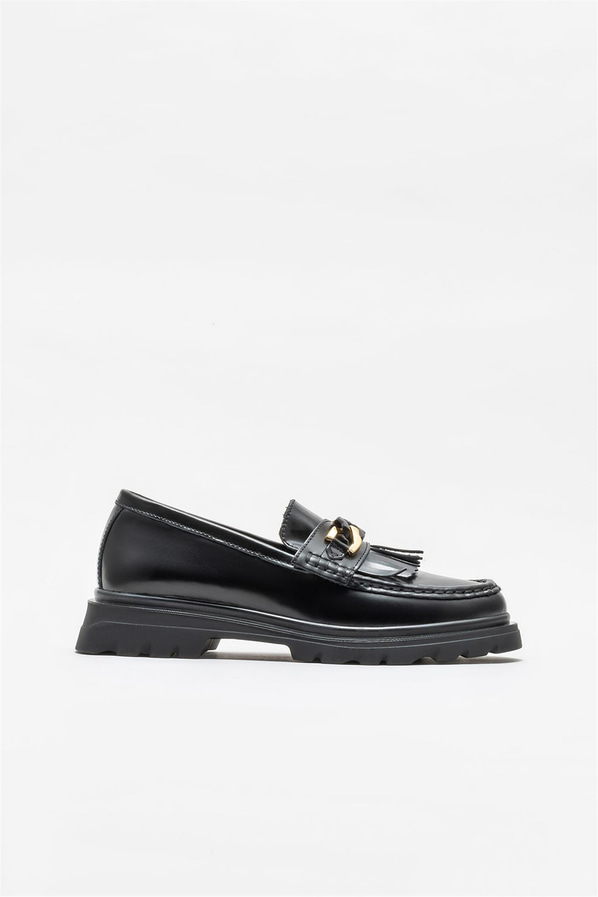 Siyah deri kadın loafer - Elle Shoes
