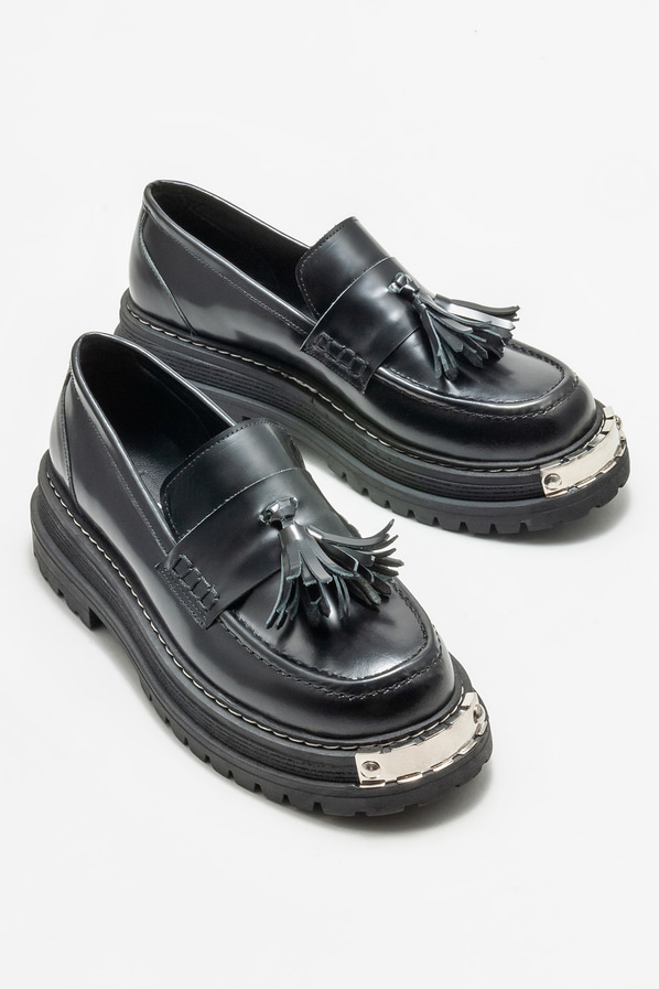 Siyah deri kadın loafer - Elle Shoes