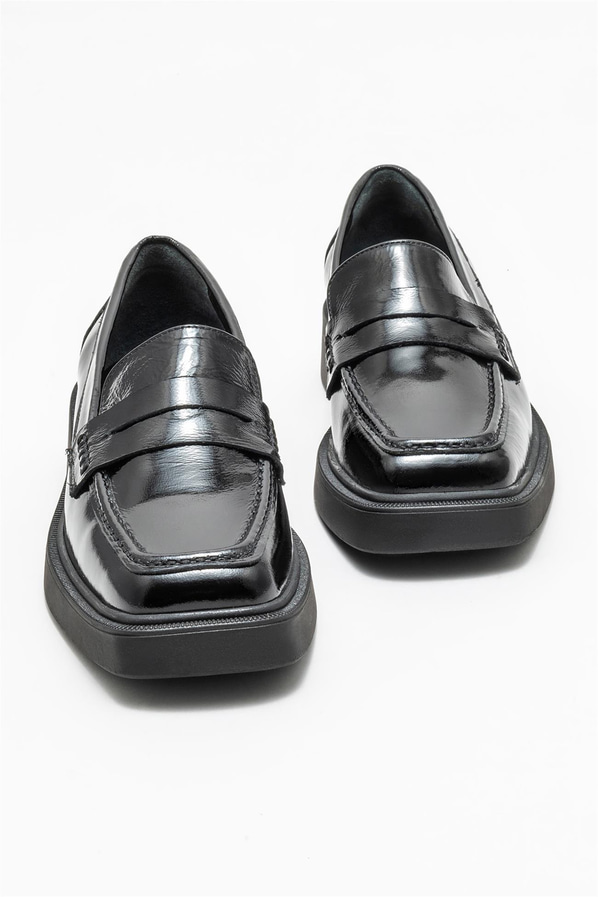 Siyah deri kadın loafer - Elle Shoes