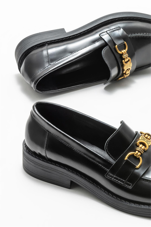 Siyah deri kadın loafer - Elle Shoes
