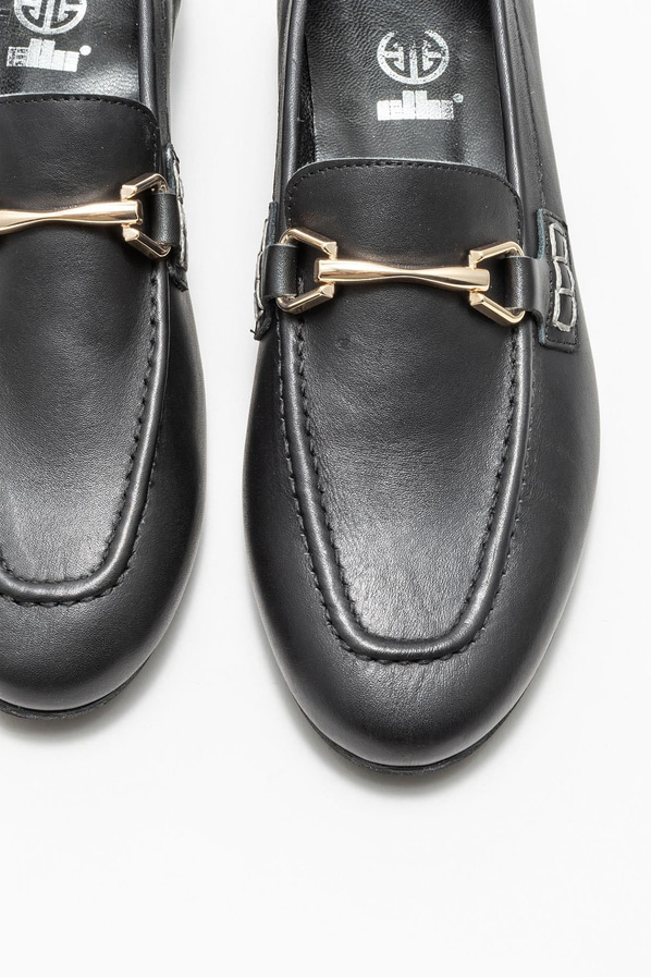 Siyah deri kadın loafer - Elle Shoes