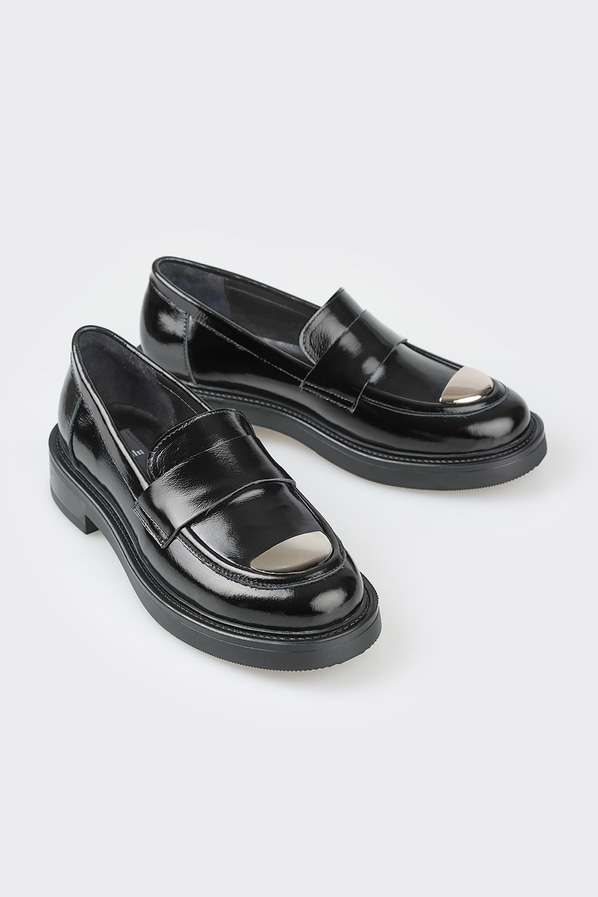 Siyah deri kadın loafer - Elle Shoes