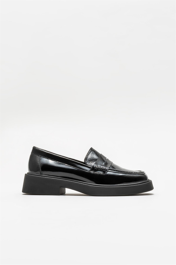 Siyah deri kadın loafer - Elle Shoes