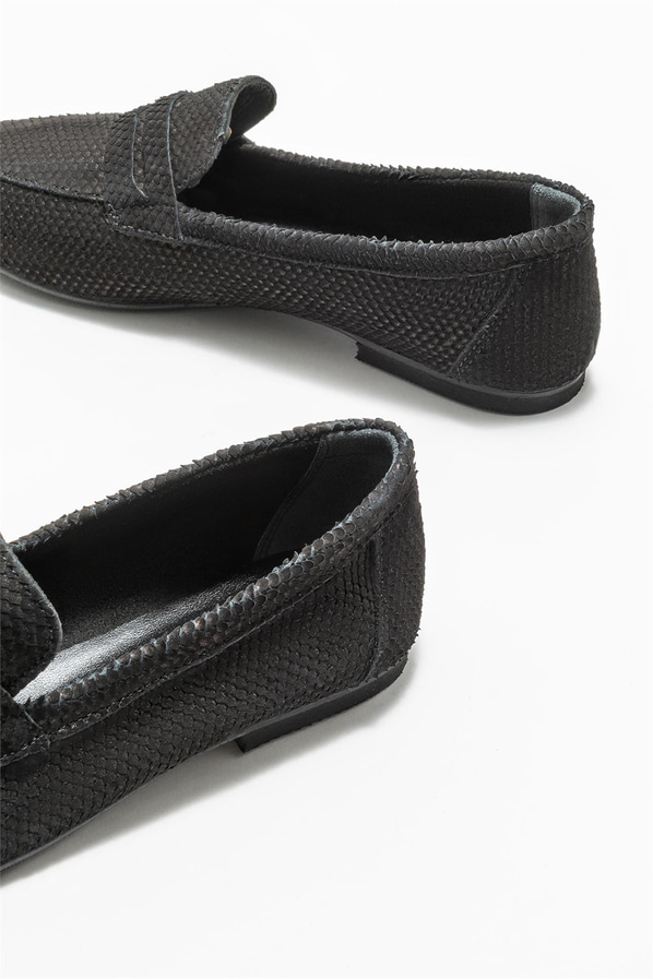 Siyah deri kadın loafer - Elle Shoes