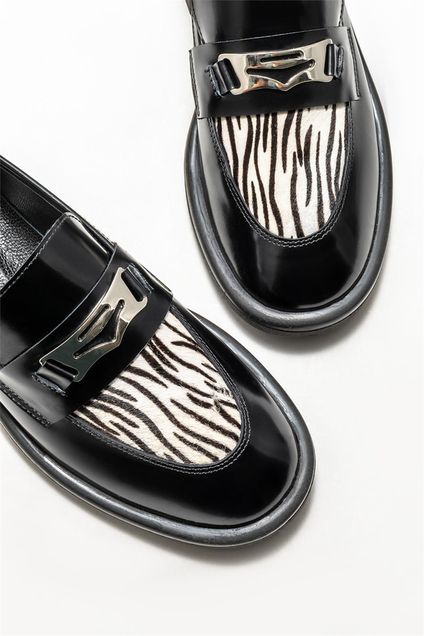 Siyah deri kadın loafer - Elle Shoes