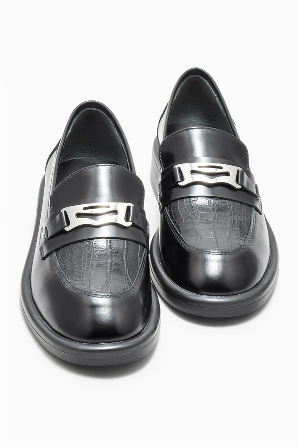 Siyah deri kadın loafer - Elle Shoes