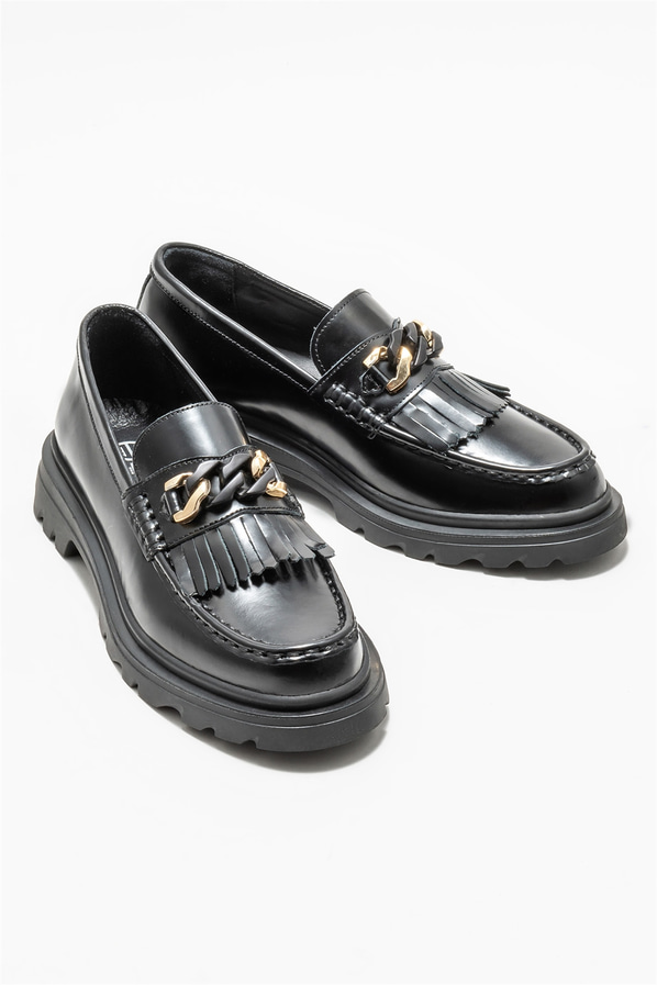 Siyah deri kadın loafer - Elle Shoes