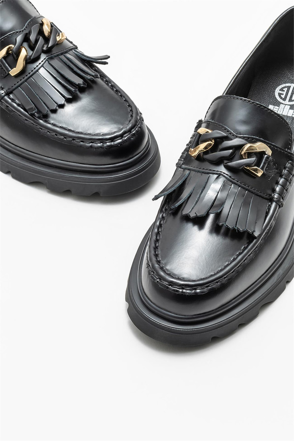 Siyah deri kadın loafer - Elle Shoes