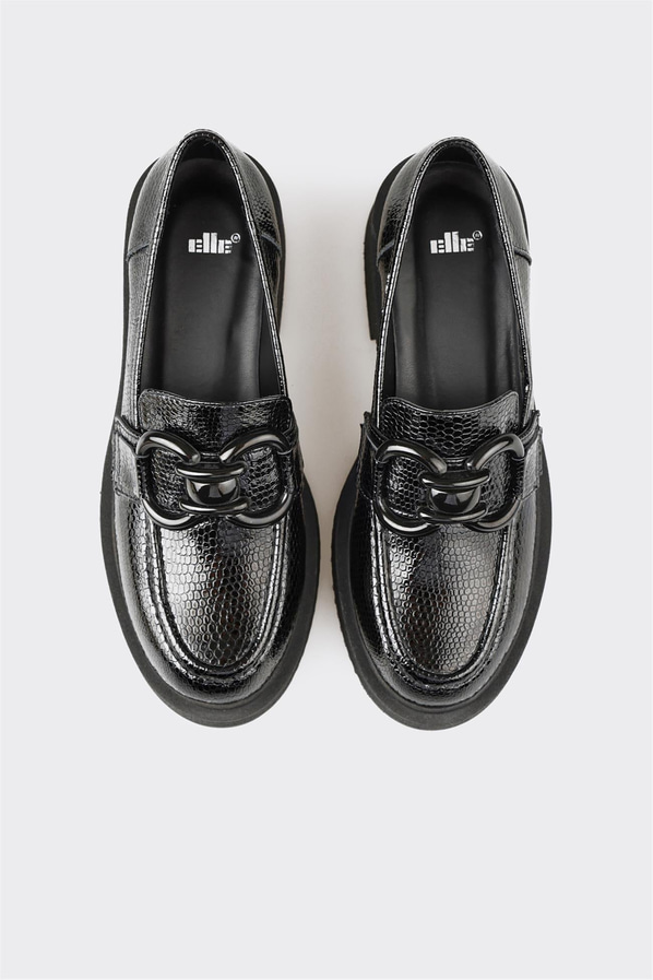 Siyah deri kadın loafer - Elle Shoes