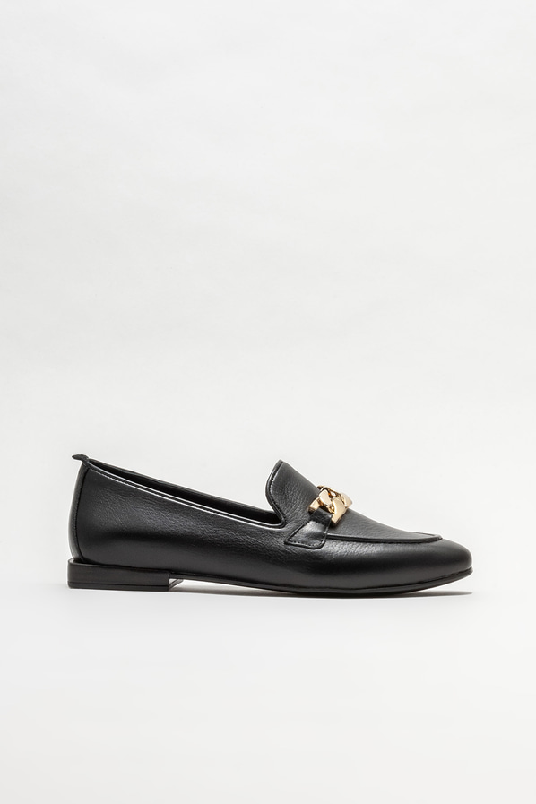 Siyah deri kadın loafer - Elle Shoes