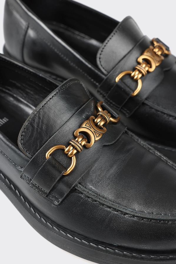 Siyah deri kadın loafer - Elle Shoes