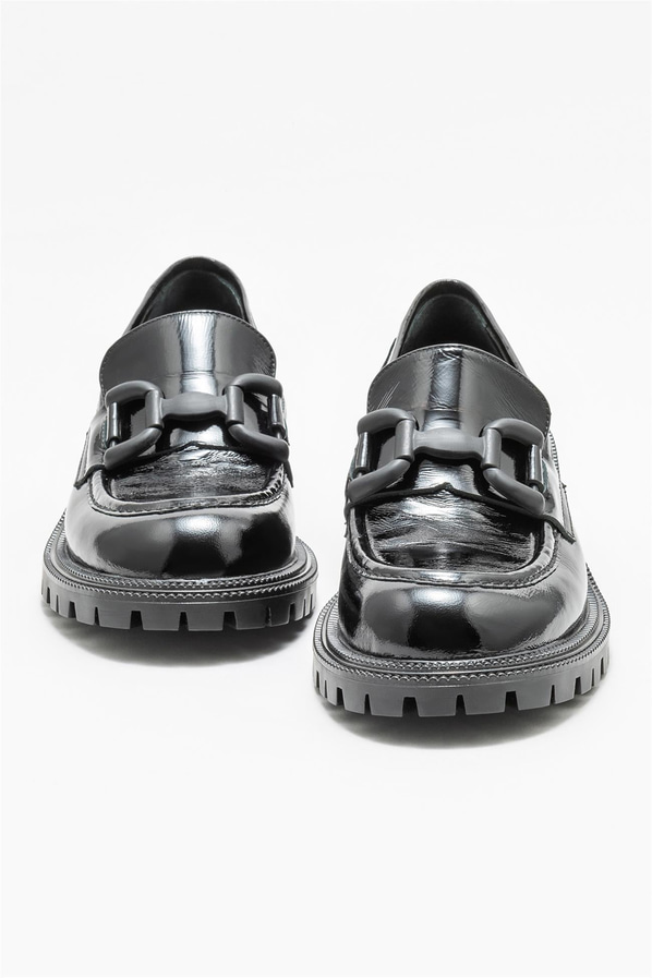 Siyah deri kadın loafer - Elle Shoes