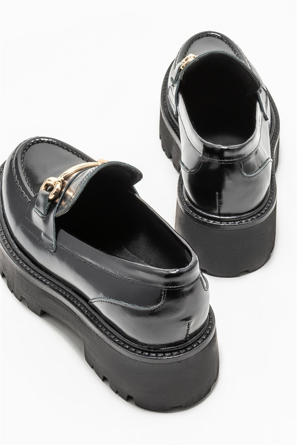 Siyah deri kadın loafer - Elle Shoes