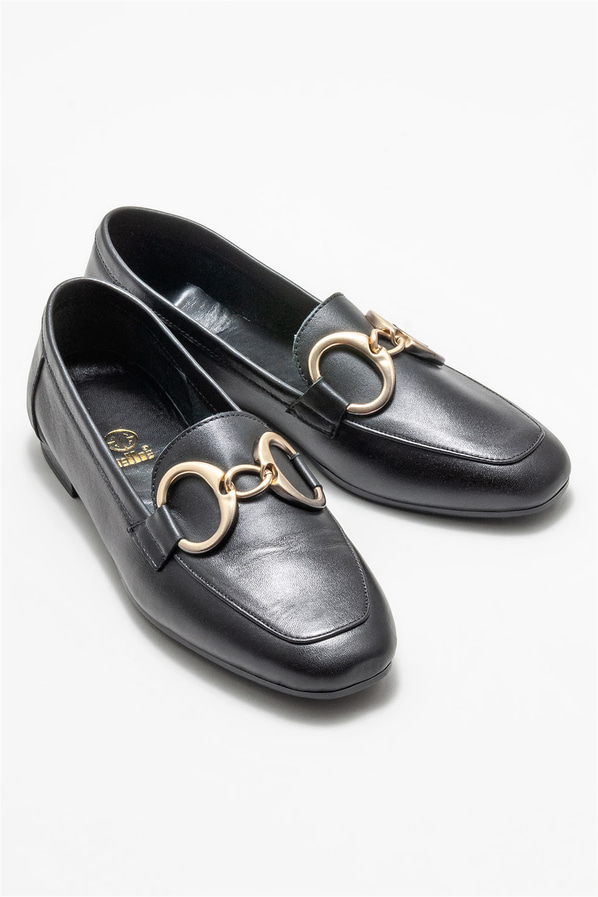 Siyah deri kadın loafer - Elle Shoes